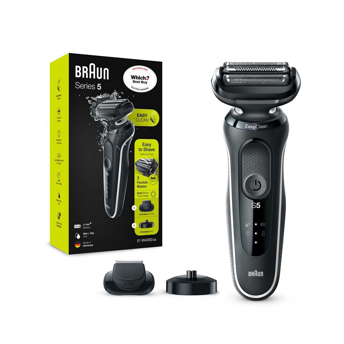 Braun Series 5 Electric Shaver with Charging Stand and Precision Trimmer - Black/White 50-W4200cs