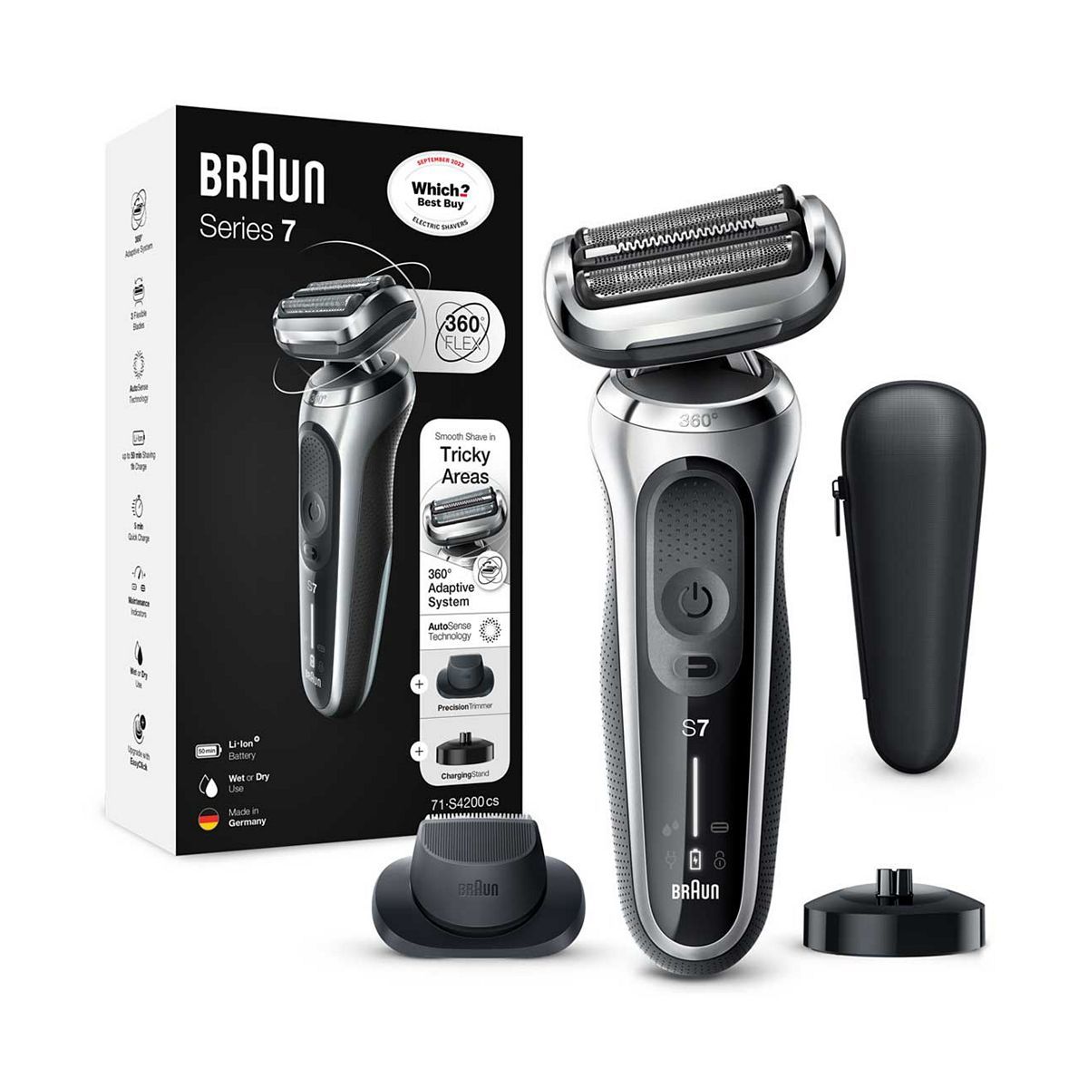 Braun Series 7 Electric Shaver with Charging Stand and Precision Trimmer - Silver 70-S4200cs