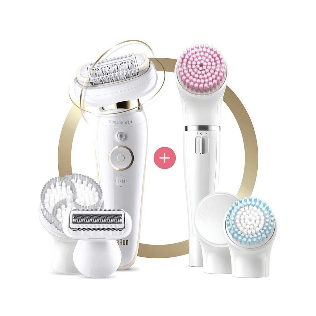 Braun Silk-épil 9 Flex 9-100 Beauty Set - Epilator, Flexible Head, Easier Hair Removal, White/Gold