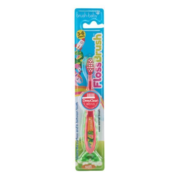 Brush Baby FlossBrush Bristles Toothbrush (3-6 Yrs) Flamingo