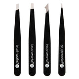 Brushworks HD 4 Piece Combination Tweezer Set - Black