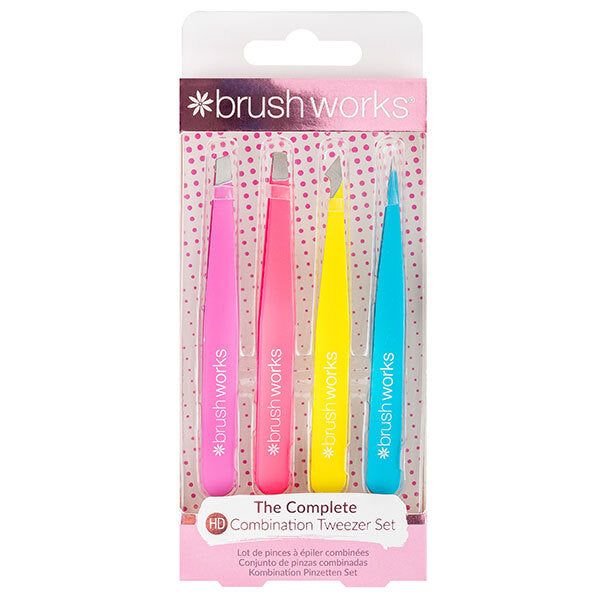 Brushworks HD 4 Piece Combination Tweezer Set - Neon