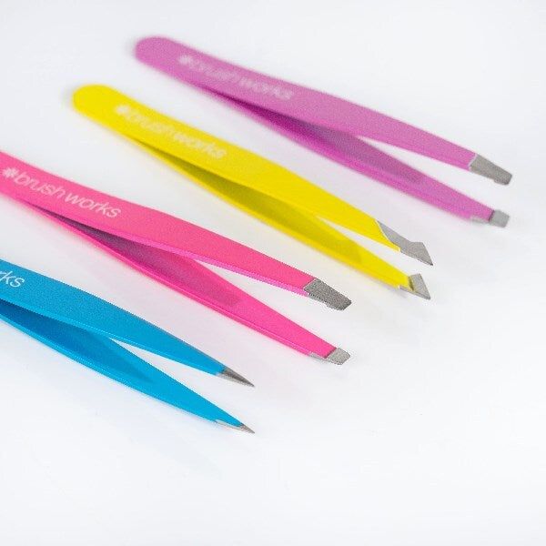 Brushworks HD 4 Piece Combination Tweezer Set - Neon