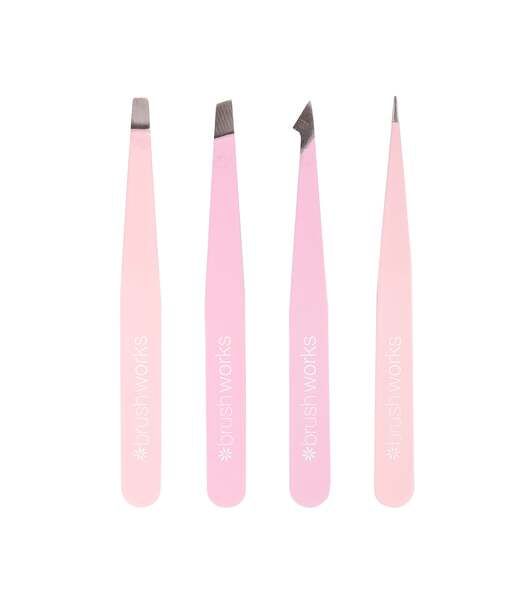 Brushworks HD 4 Piece Combination Tweezer Set - Pink