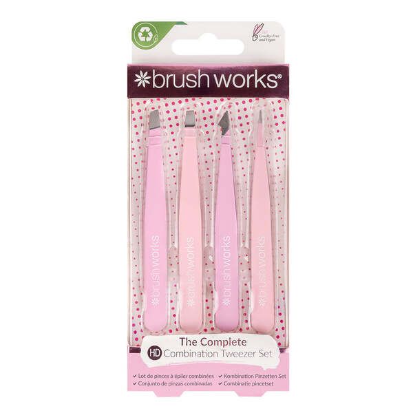 Brushworks HD 4 Piece Combination Tweezer Set - Pink