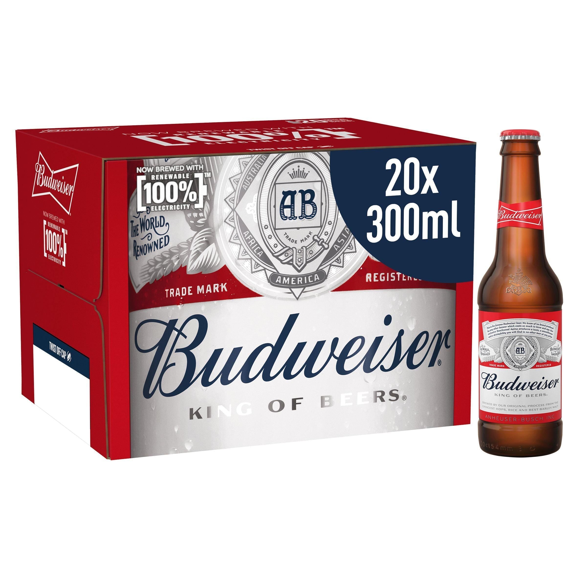 Budweiser Lager Beer Bottles 20x300ml