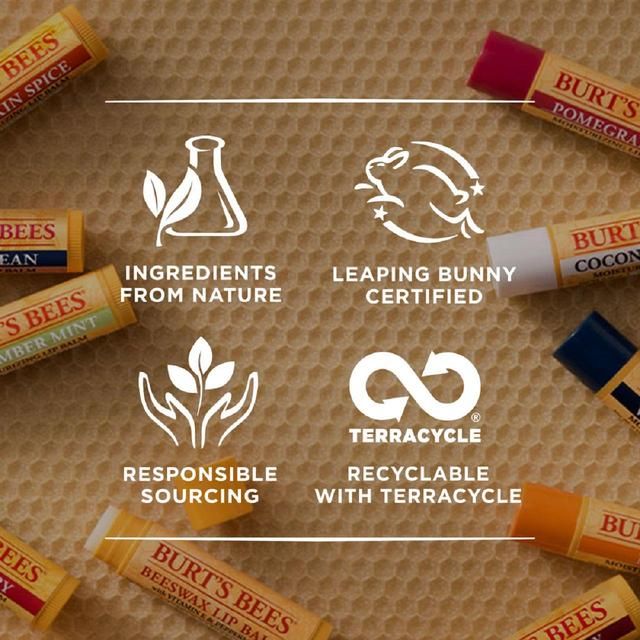 Burt's Bees 100% Natural Moisturising Lip Balm Original Beeswax &amp;amp; Honey   4 per pack