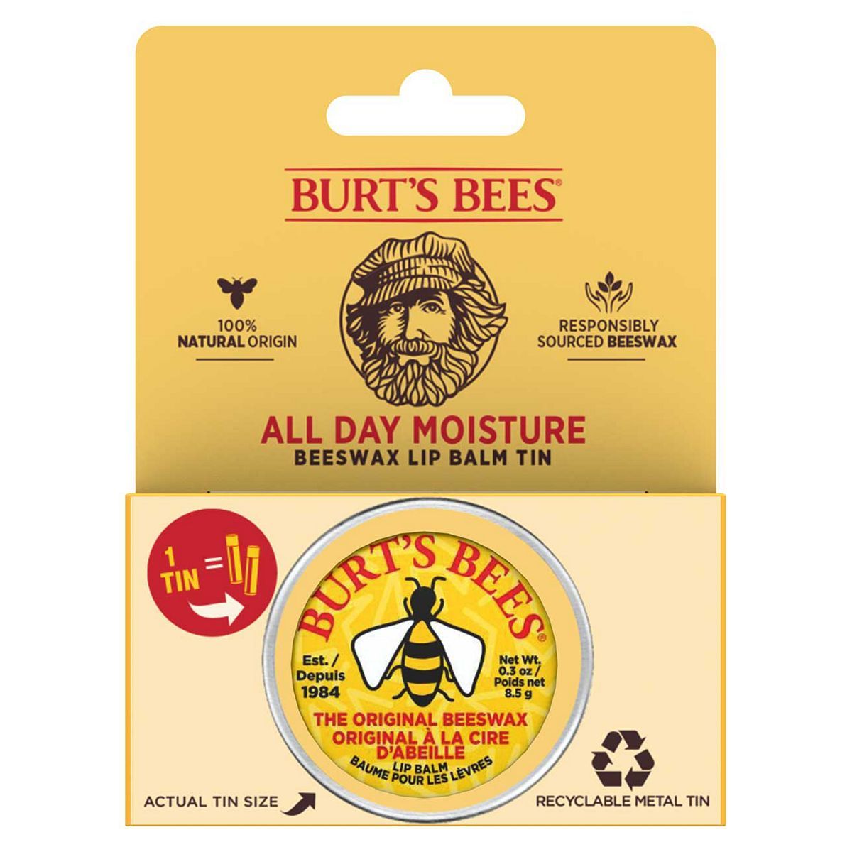 Burt's Bees Moisturising Original Beeswax Lip Balm Tin, 8.5g