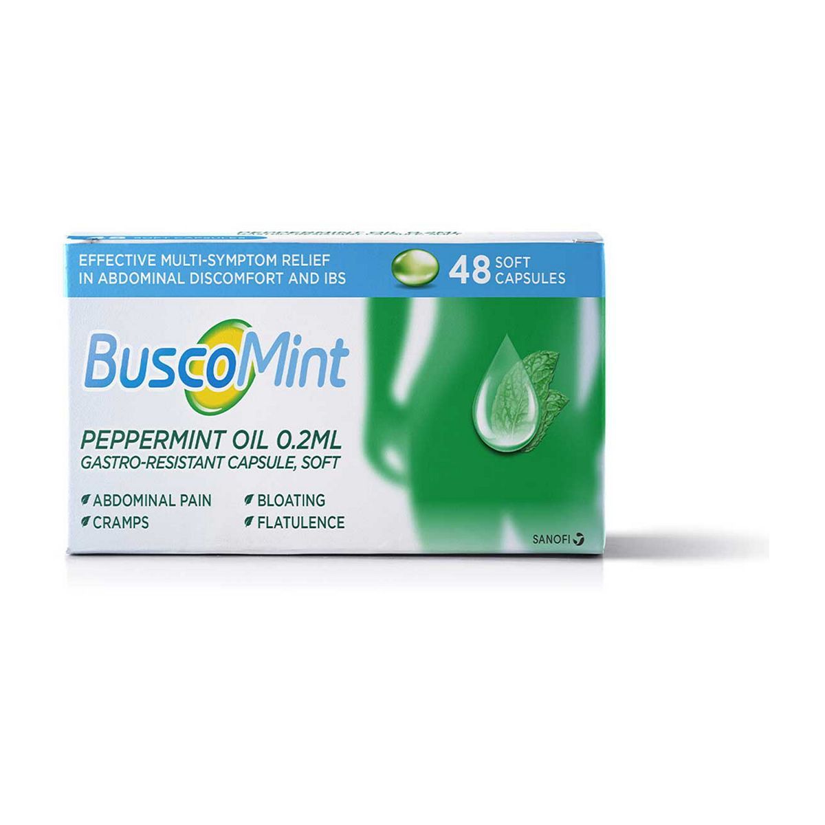 Buscomint Peppermint Oil 0.2ml Gastro-Resistant Capsule Soft - 48 Capsules