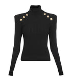 Button-Trim Rollneck Sweater