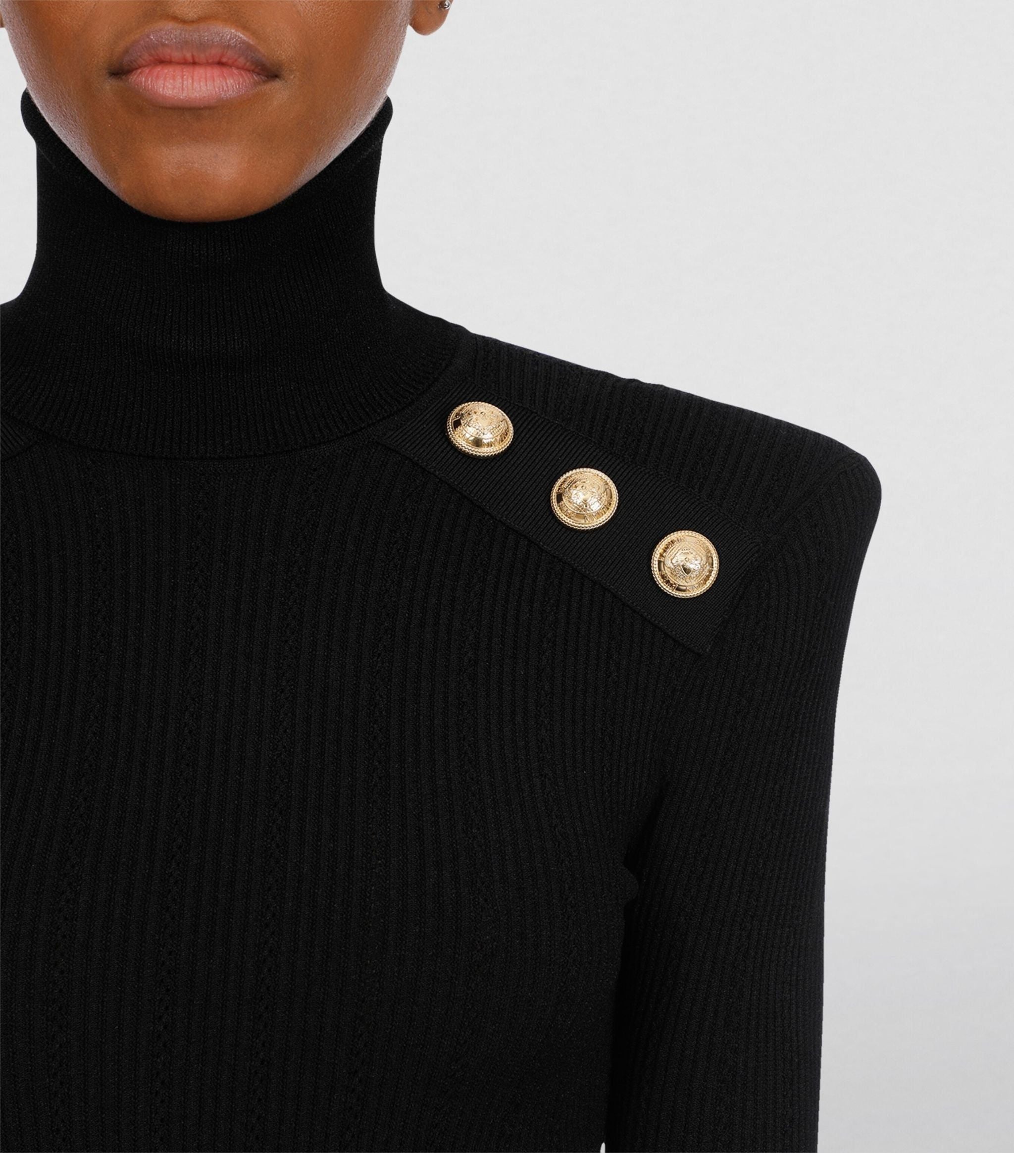 Button-Trim Rollneck Sweater