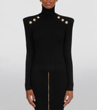 Button-Trim Rollneck Sweater