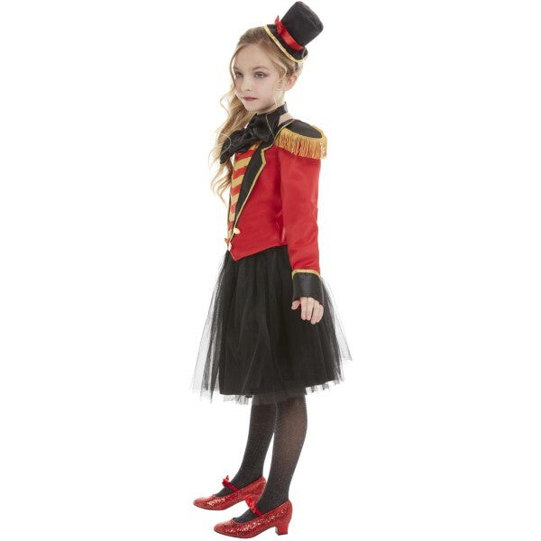 Smiffys girls deluxe ringmaster costume red jacket skirt headband, UK version