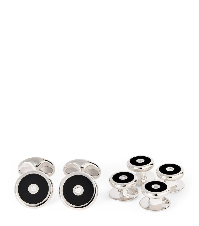 Deakin & Francis sterling silver onyx and diamond cufflinks, imported from the UK