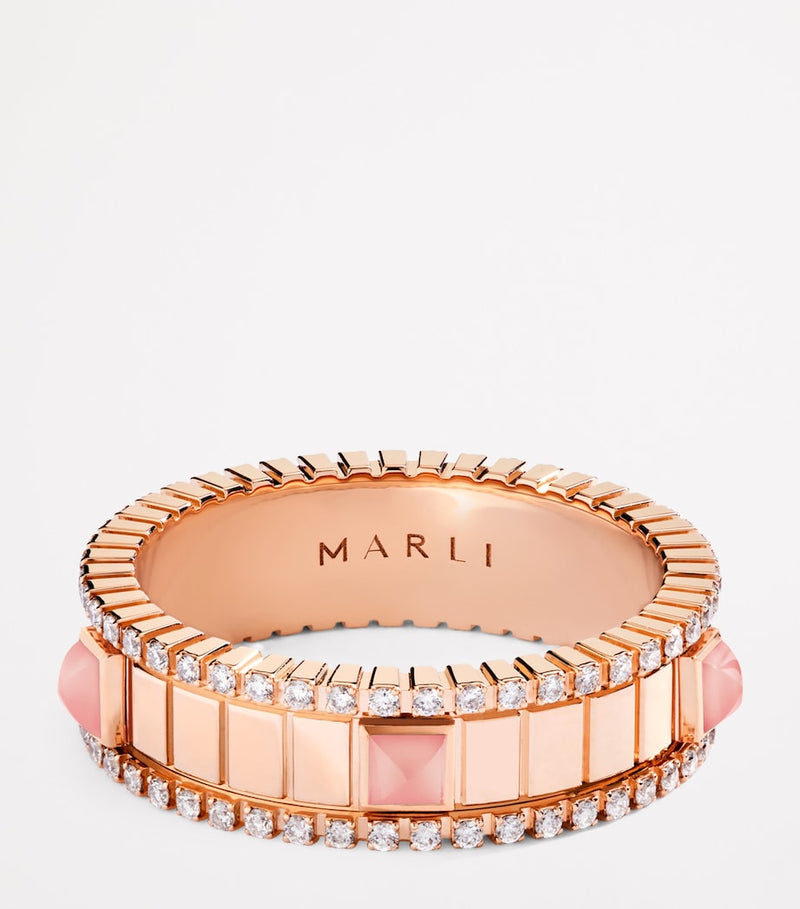 MARLI New York rose gold spinning ring with diamonds and quartzite, UK version