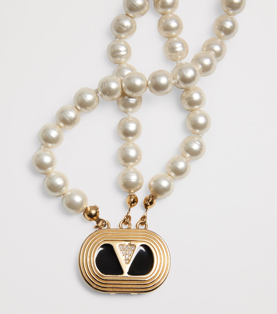 Valentino Garavani Ovalette necklace faux pearl crystal 42cm, imported from the UK