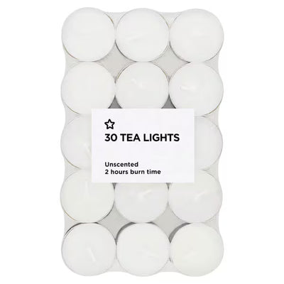 Superdrug Superdrug Un-fragranced Tea Light Candles 30 Pack- Buy online at McGrocer