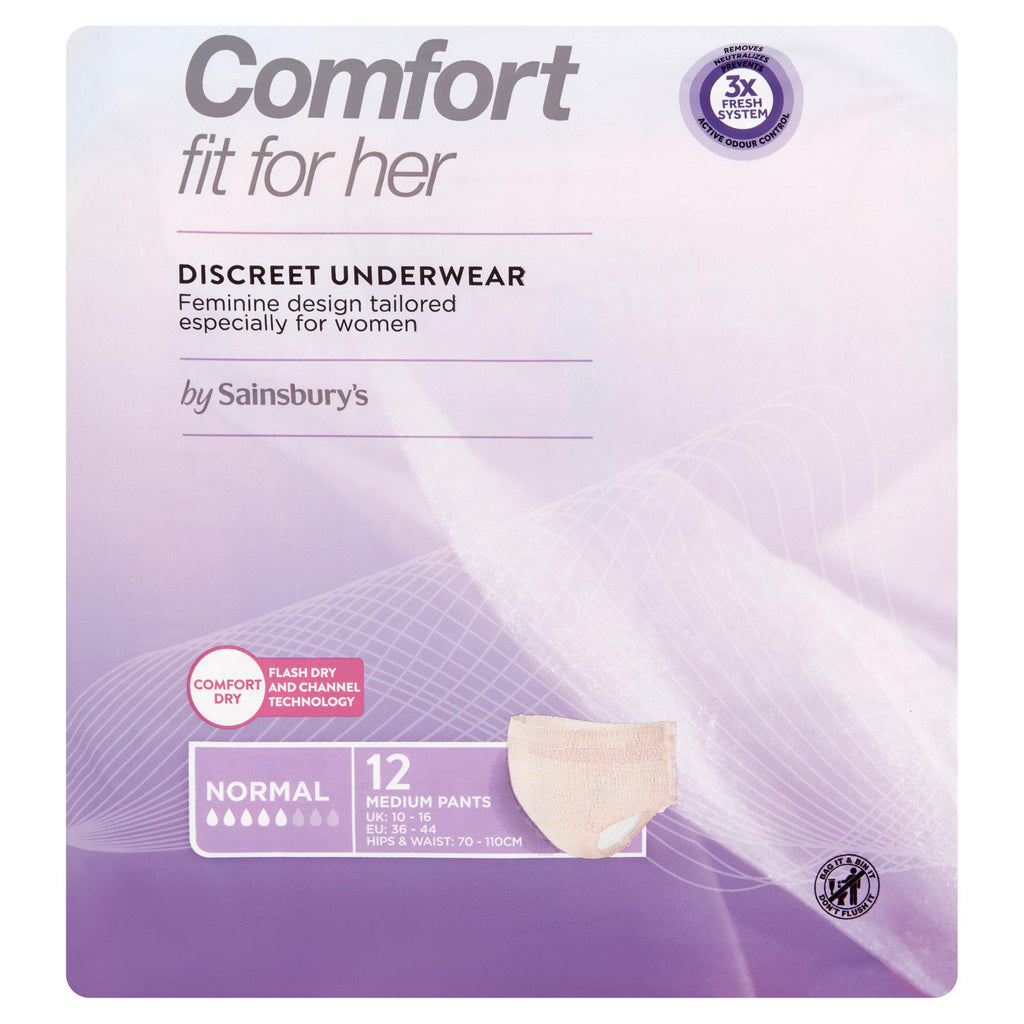 Sainsbury's Comfort Fit for Her Discreet Underwear Pants Normal Medium x12