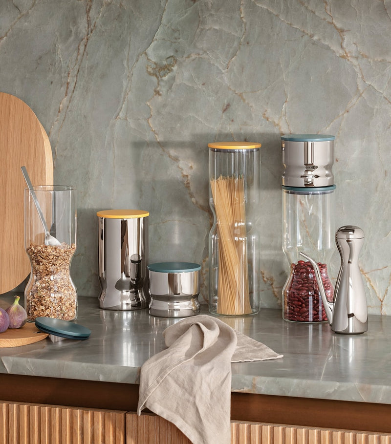 Georg Jensen large glass canister with stainless steel lid 1.5L, UK version