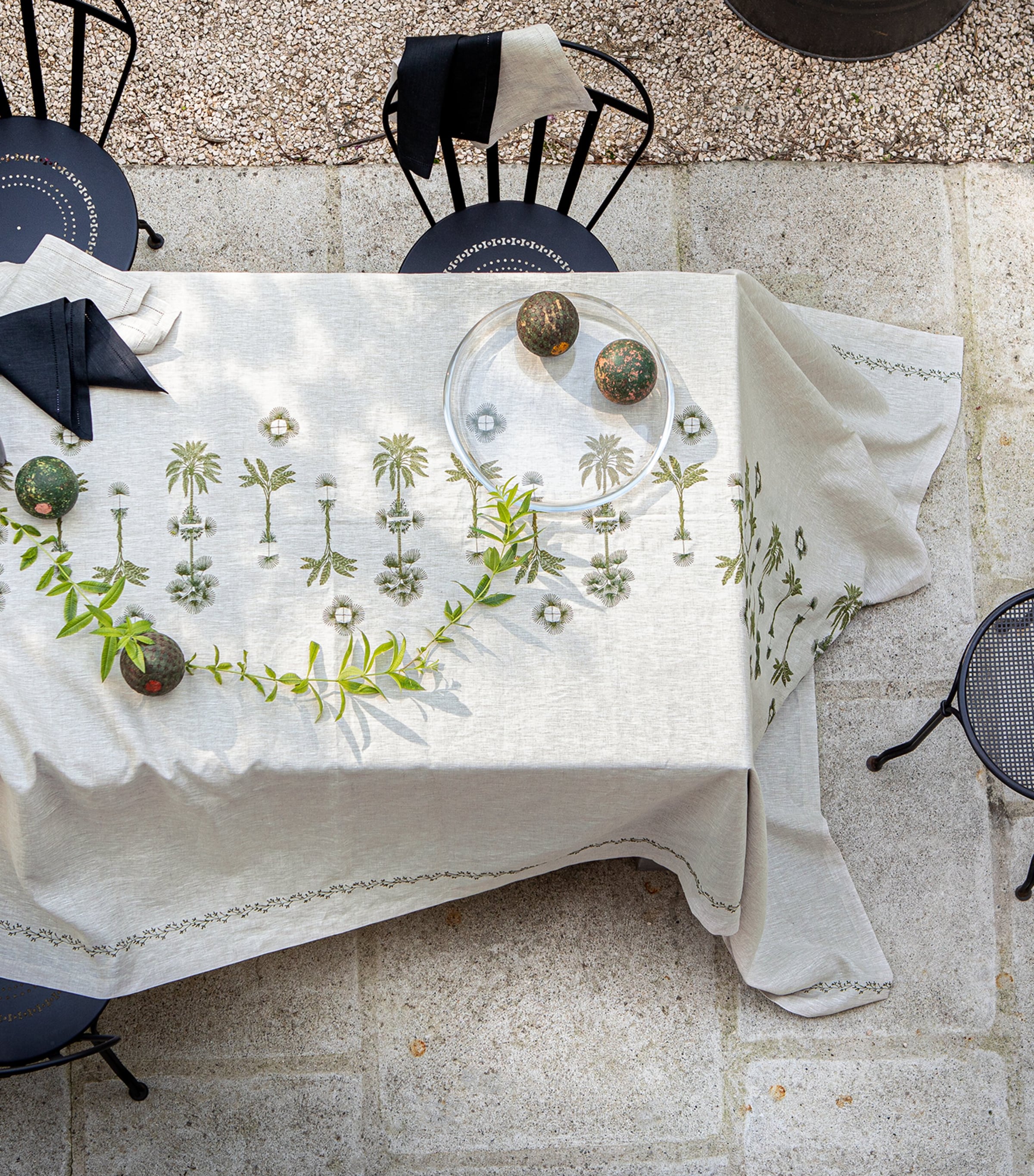 Embroidered Palm Print Linen Tablecloth 170cm x 250cm