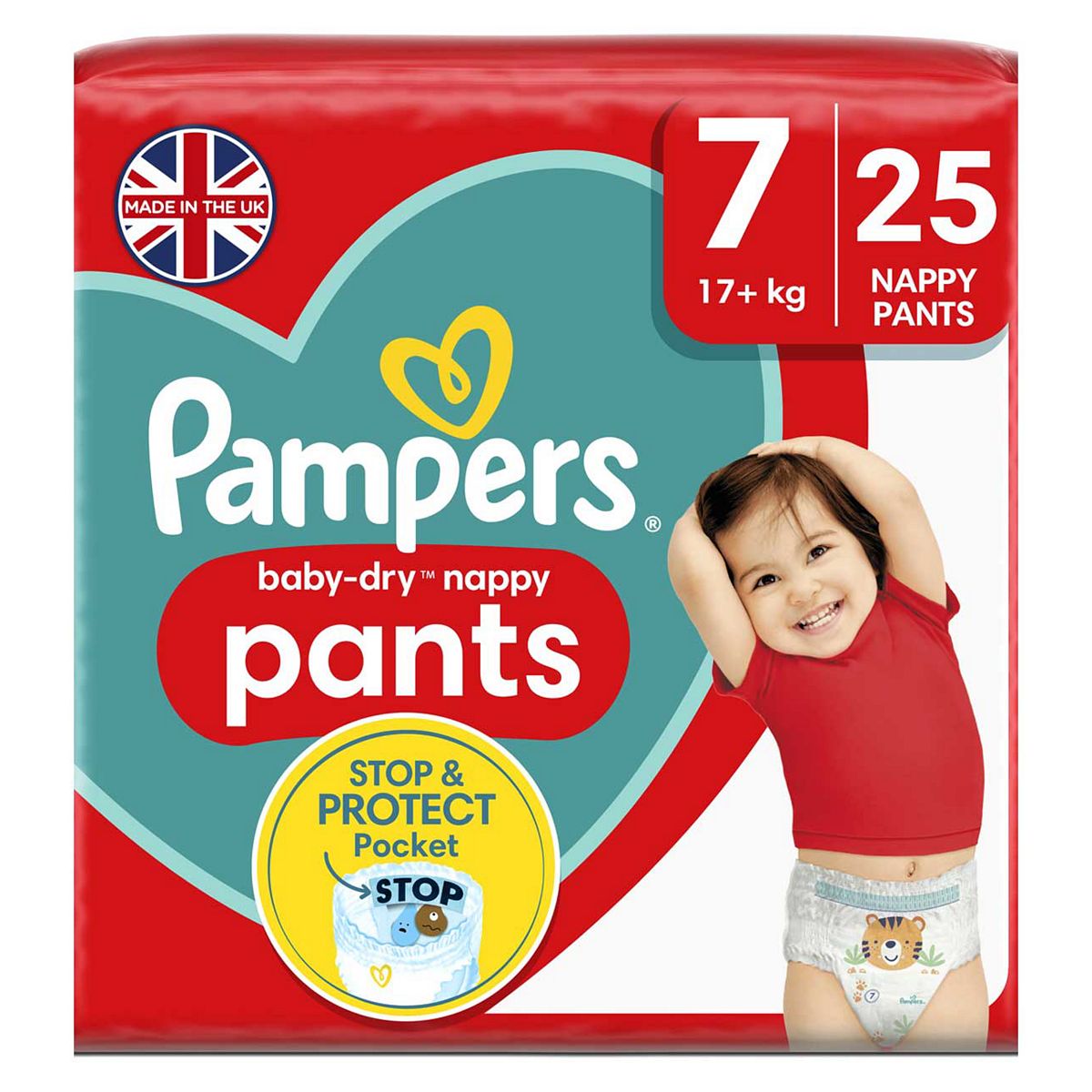 Pampers Baby-Dry Nappy Pants Size 7, 25 Nappies, 17kg+, Essential Pack GOODS Boots   