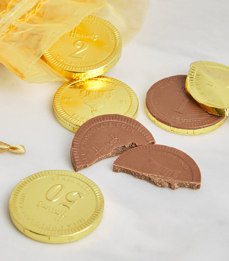 Harrods milk chocolate gold coins 80g, UK version