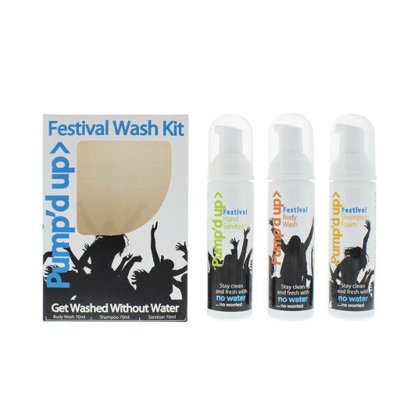 Pump'd Up 3-piece festival wash kit 70ml each, imported from the UK