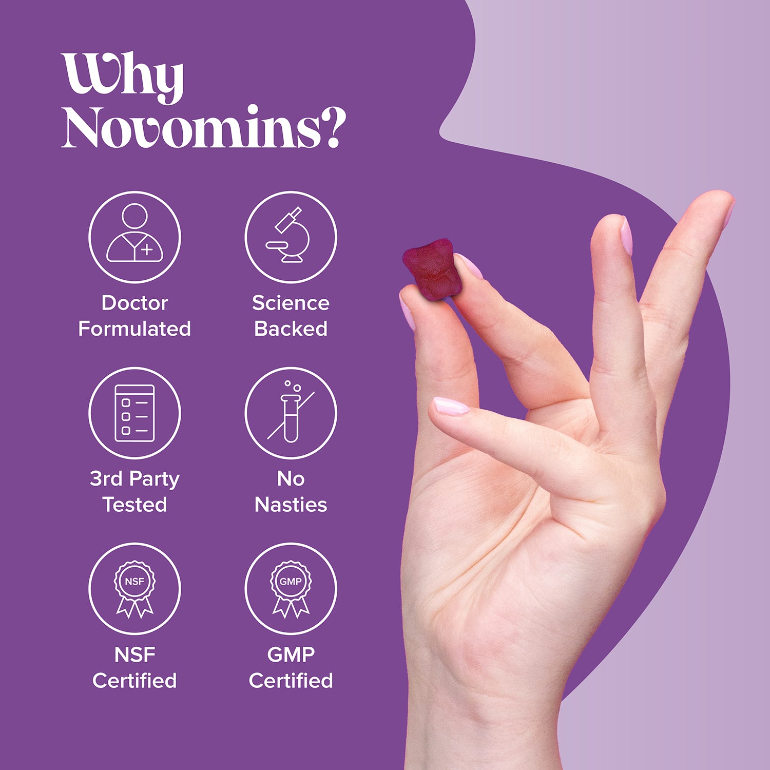 Novomins Night-Time Raspberry Gummies 30 Pack, imported from the UK