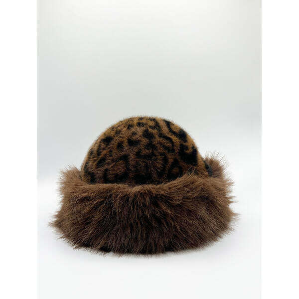 SVNX faux fur leopard print hat 56-58cm (British brand)