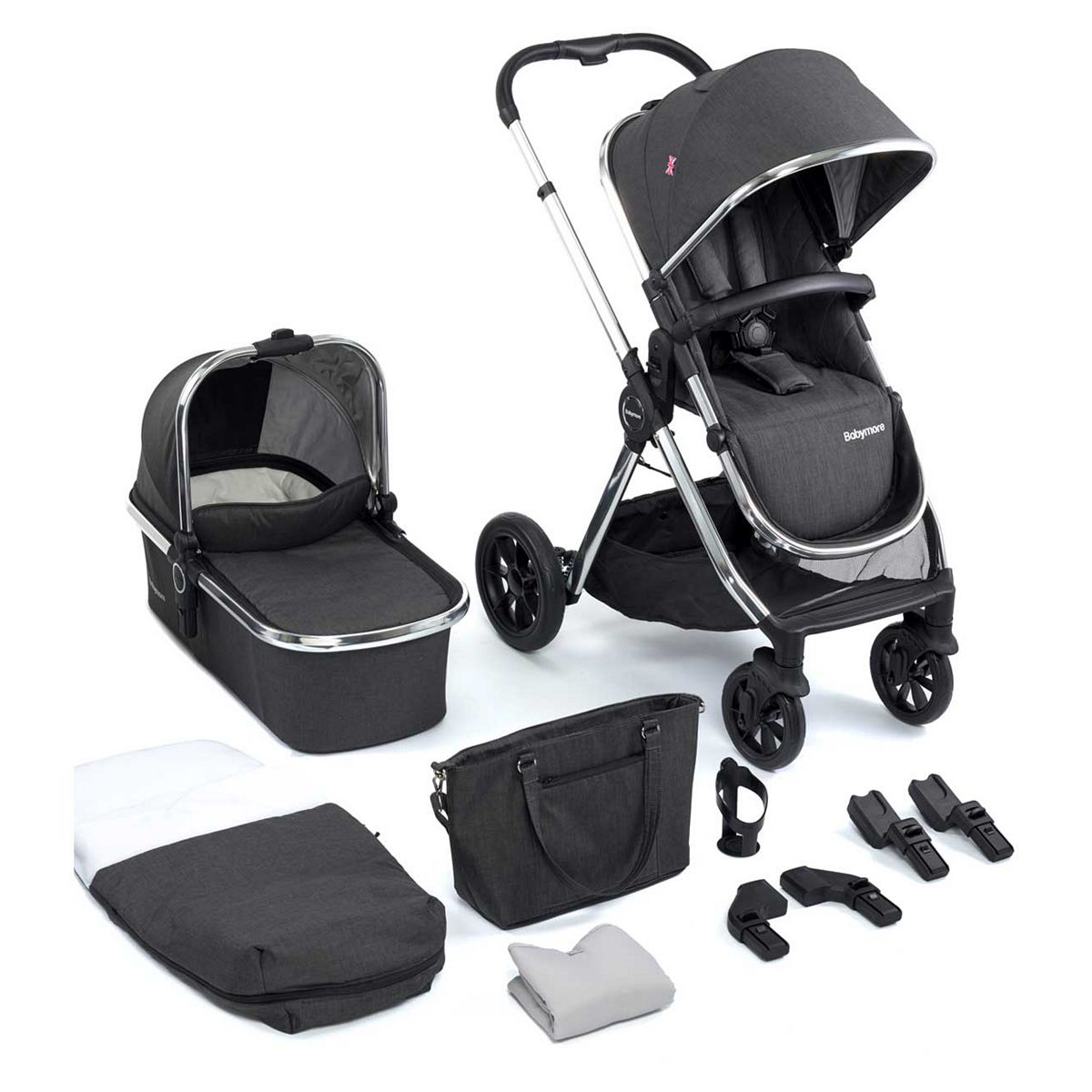 Babymore Memore V2 Pram Pushchair 11 Piece – Chrome GOODS Boots   