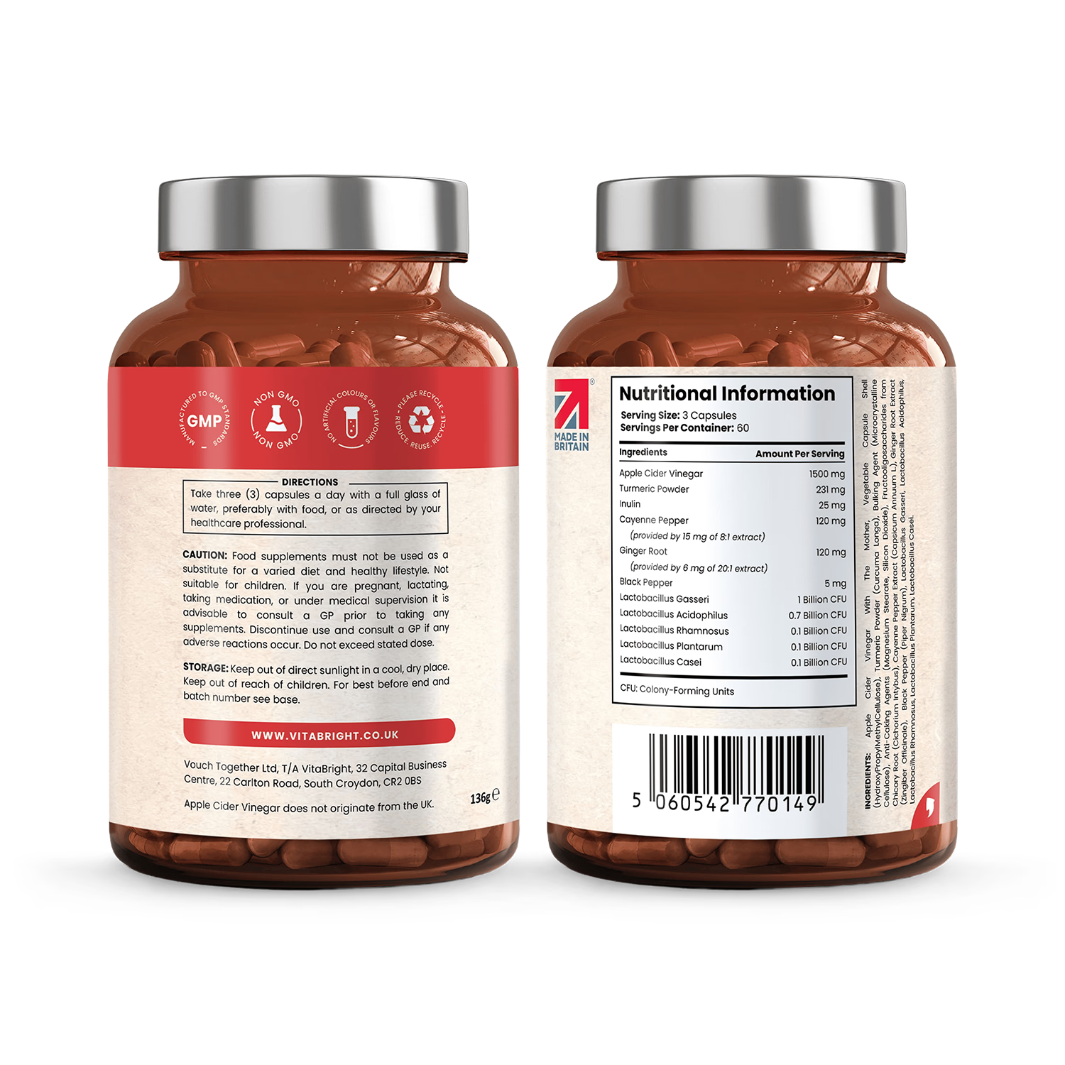 VitaBright ACV complex capsules 180 count - British product