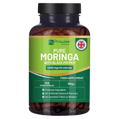 Superdrug Prowise Pure Moringa Leaf 4000mg with Black Pepper Food Supplement, 120 Capsules- Buy online at McGrocer