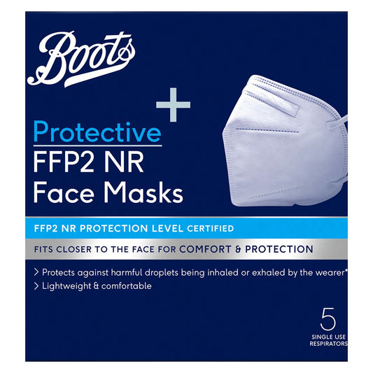 Boots Protective FFP2 NR Face Masks 5 Single Use Respirators Face Coverings & Hand Sanitizer Boots   