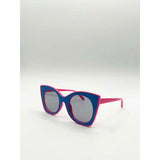 SVNX oversized round cat-eye sunglasses in blue pink (British brand)