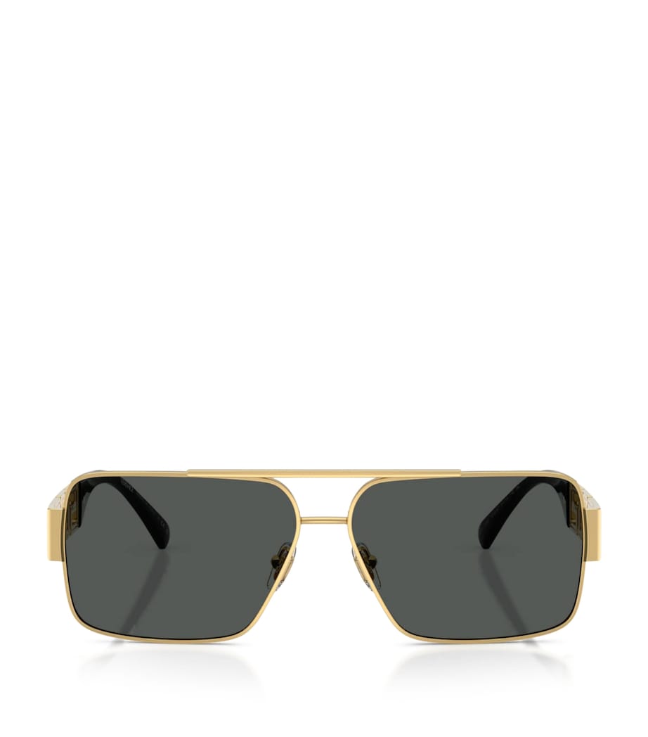 Versace rectangular wire-frame sunglasses with gold-tone temples, UK version