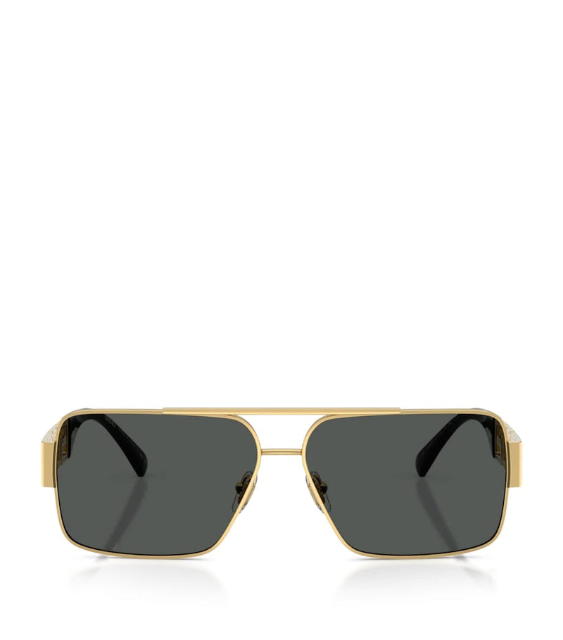 Versace rectangular wire-frame sunglasses with gold-tone temples, UK version