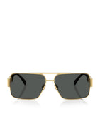 Versace rectangular wire-frame sunglasses with gold-tone temples, UK version