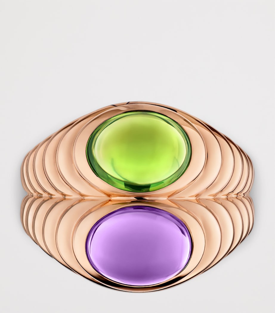 Bvlgari Doppio Baccellato ring rose gold amethyst peridot, imported from the UK