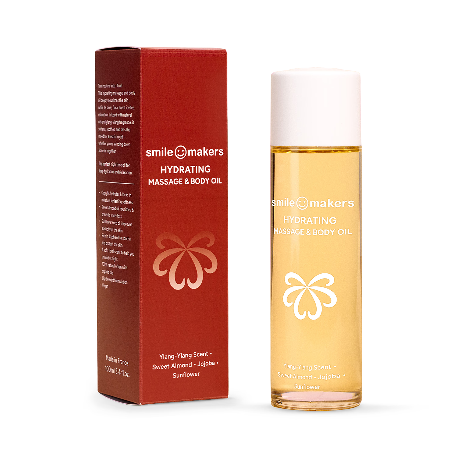 Smile Makers hydrating body massage oil sweet almond jojoba 100ml, imported from the UK