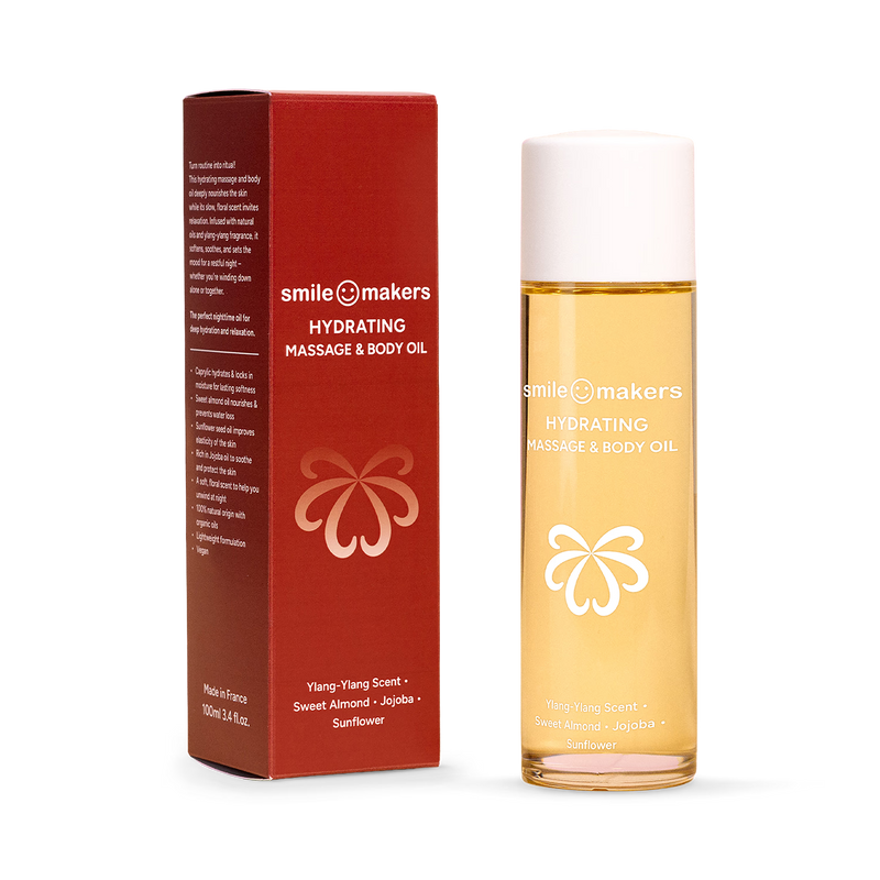 Smile Makers hydrating body massage oil sweet almond jojoba 100ml, imported from the UK