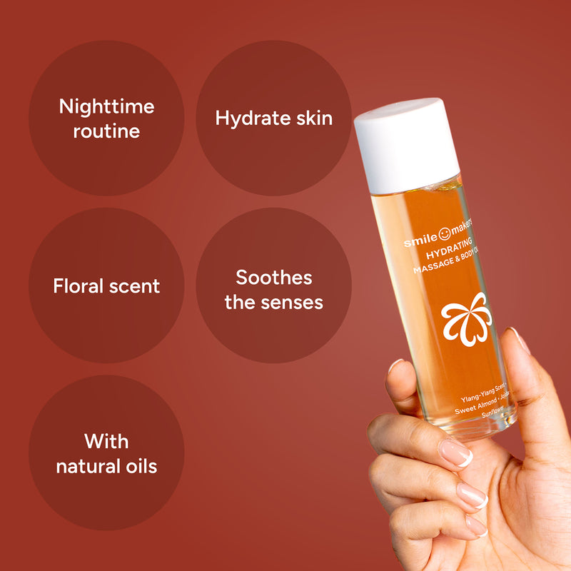Smile Makers hydrating body massage oil sweet almond jojoba 100ml, imported from the UK