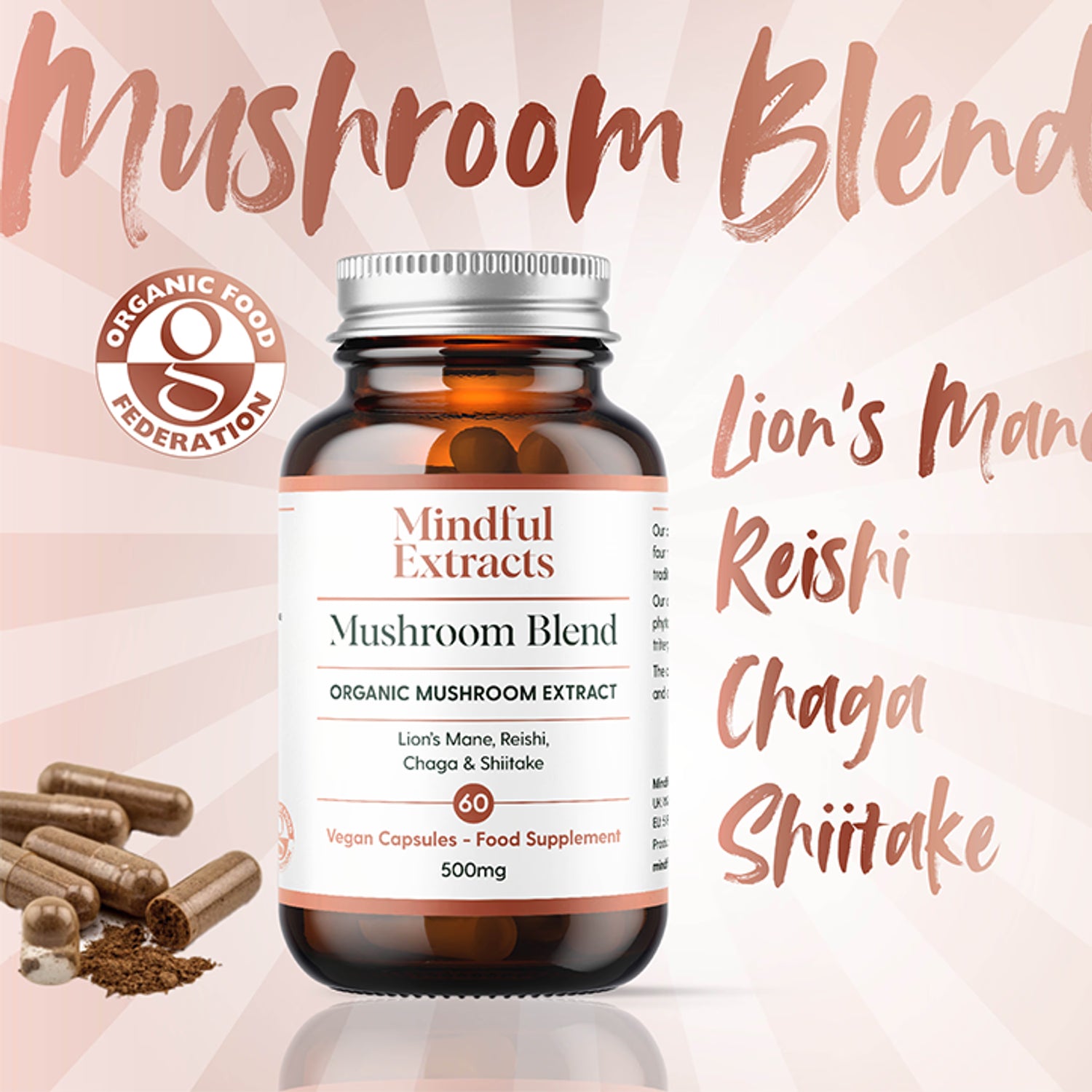 Mindful Extracts Organic Mushroom Blend 60 Vegan Capsules