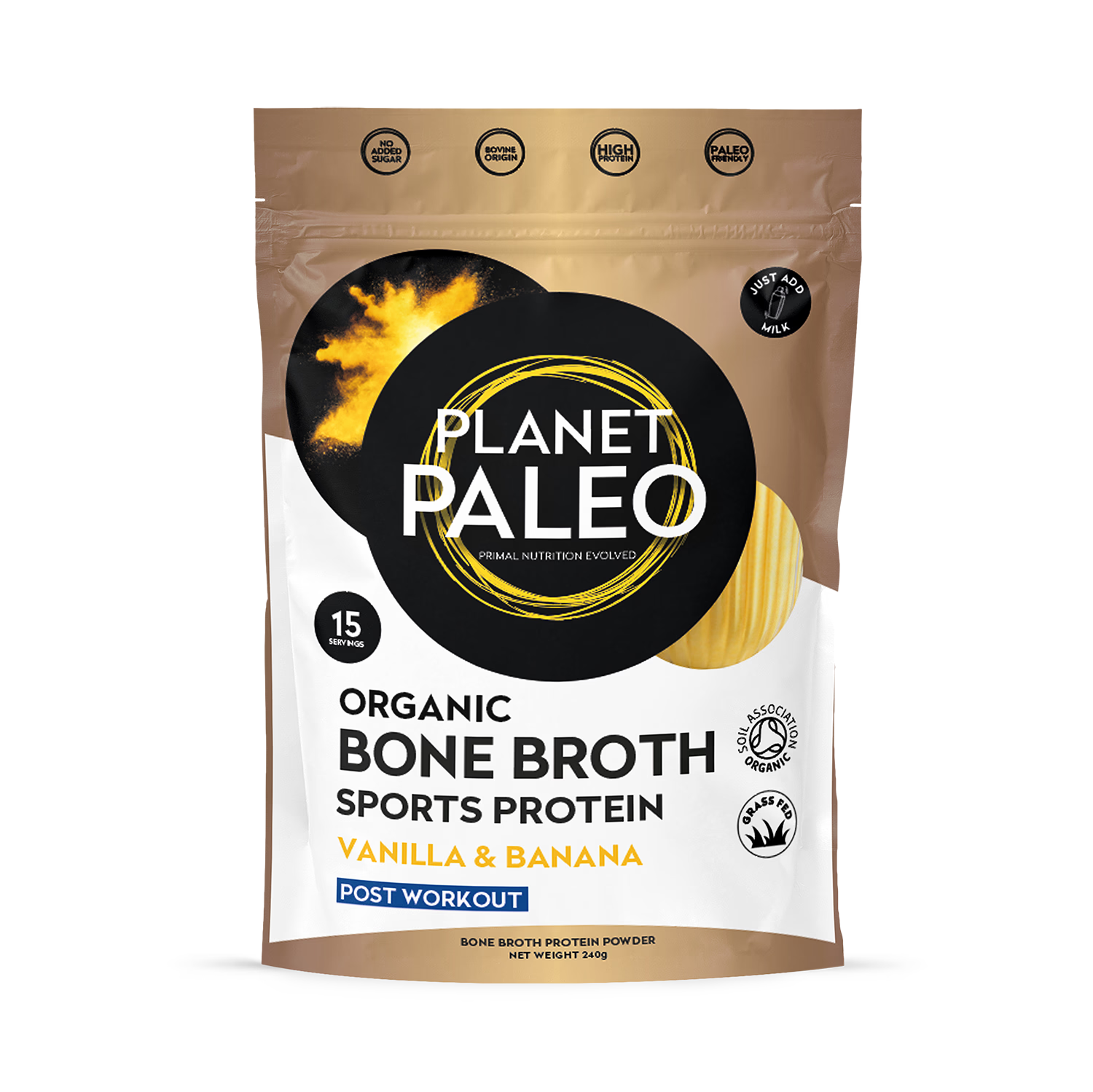 Planet Paleo bone broth sports protein vanilla banana 240g - British product