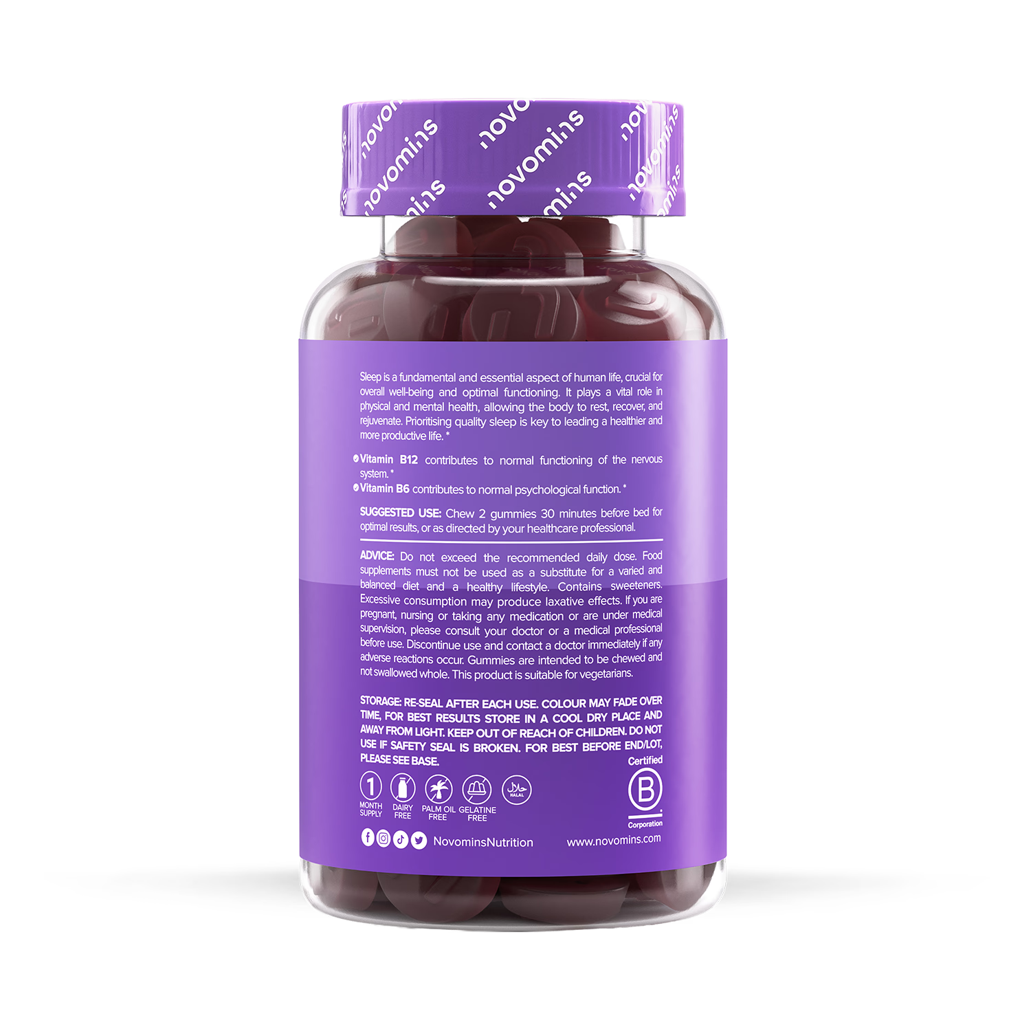 Novomins Night Time Raspberry Gummies 60, imported from the UK