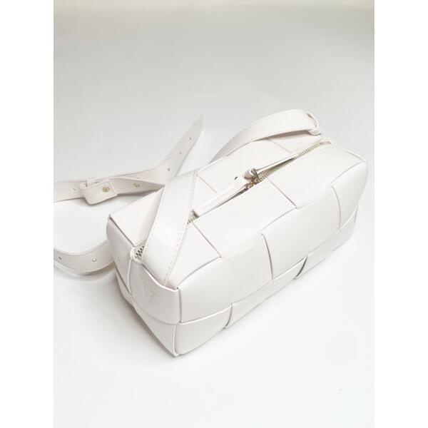 SVNX woven PU shoulder bag in cream, imported from the UK