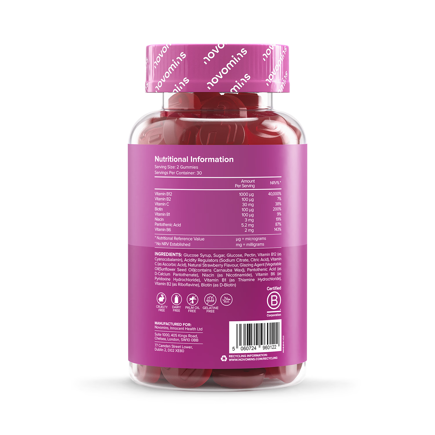 Novomins B12 strawberry flavour gummies 60 count (British brand)