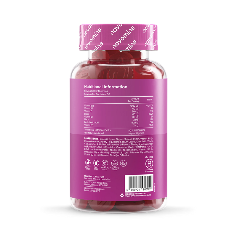 Novomins B12 strawberry flavour gummies 60 count (British brand)