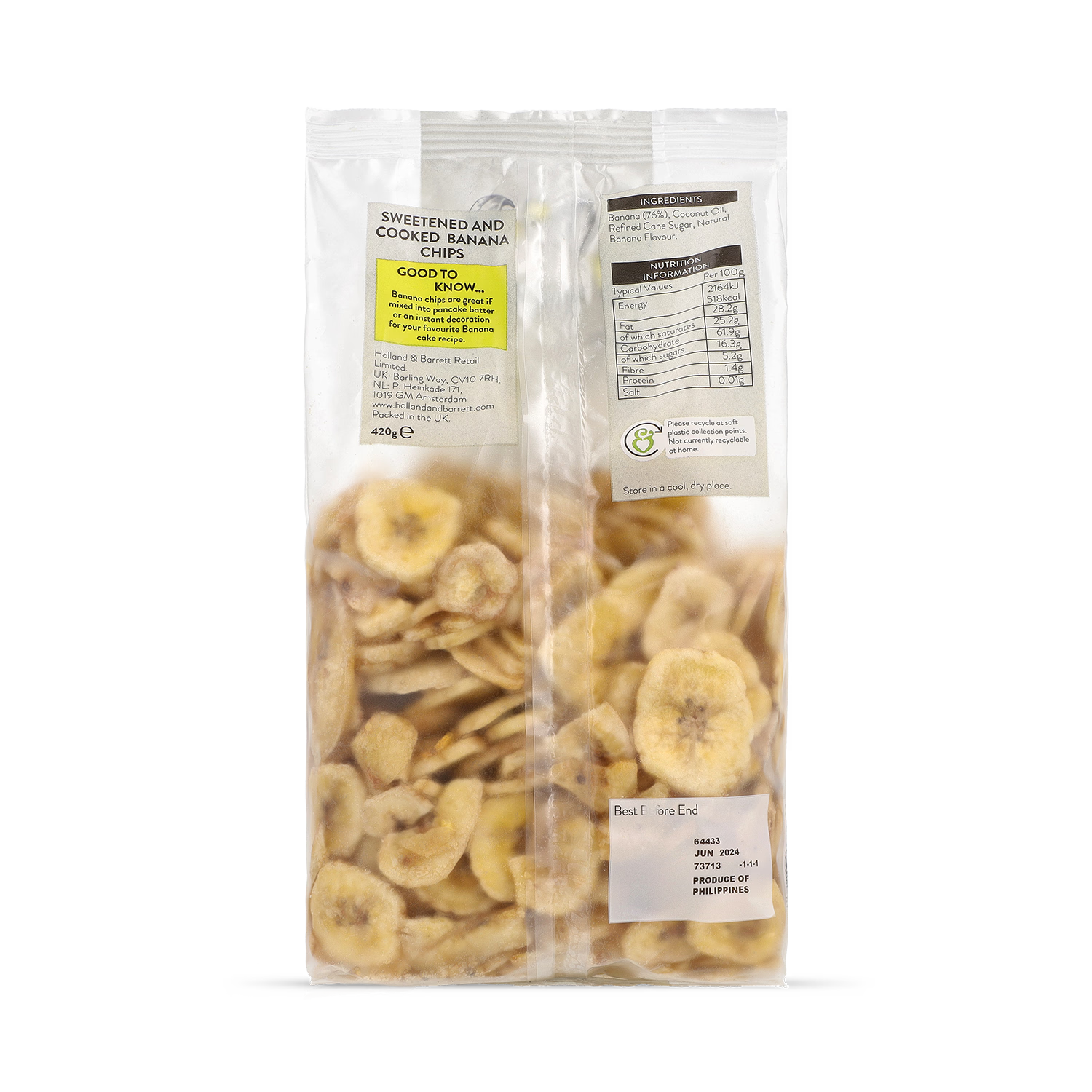 Holland & Barrett Crunchy Banana Chips 420g, UK version