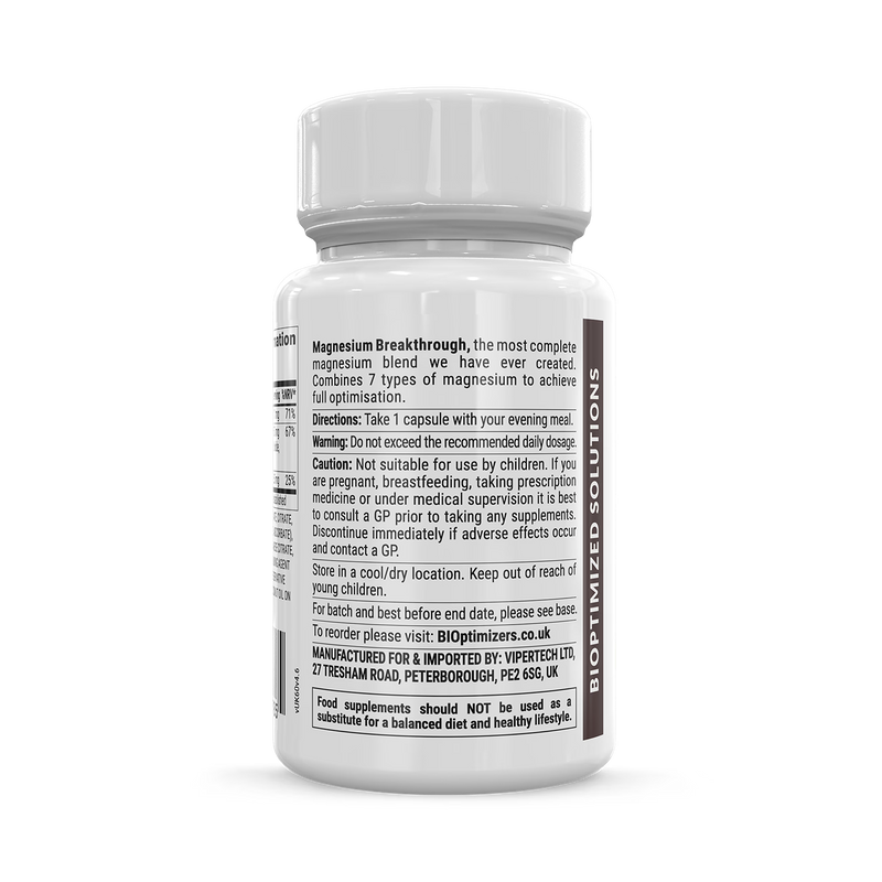 BIOptimizers Magnesium Breakthrough supplement 60 capsules, imported from the UK