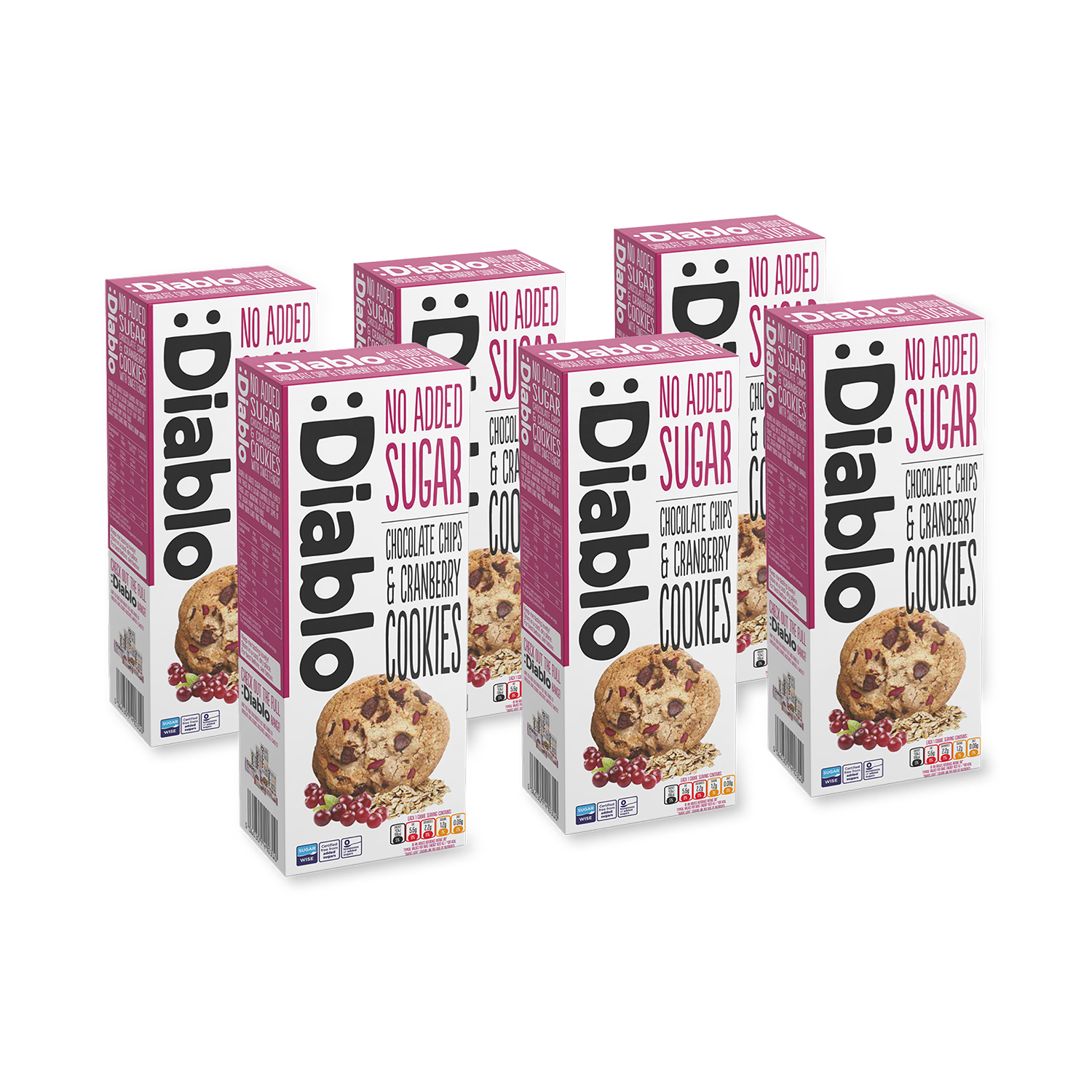 Diablo sugar free chocolate chip cranberry cookies 135g, imported from the UK